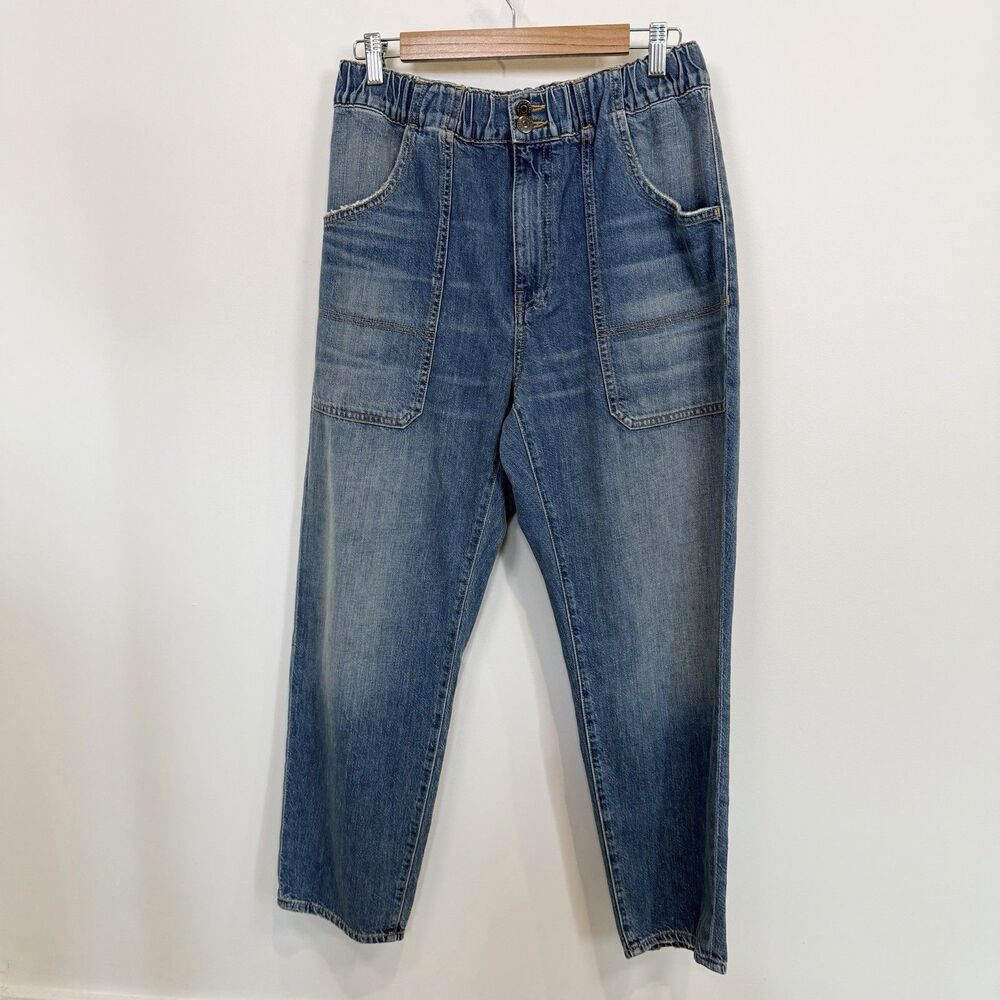 Veronica Beard Jeans Women 30 Blue Denim Arya Straight High Rise Utility Elastic